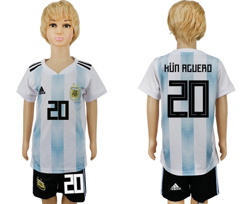 Argentina #20 Kun Aguero Home Kid Soccer Country Jersey - Click Image to Close